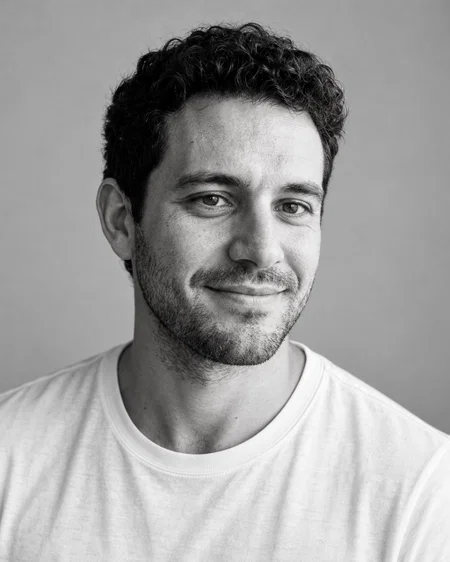 AI black and white studio portrait in a white t-shirt