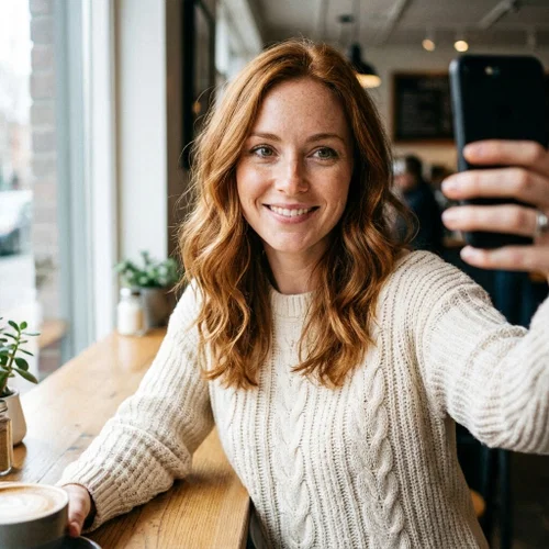 The original casual selfie used as the reference photo for the AI profile pictures