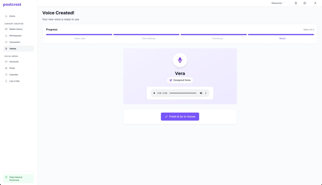 Voice configuration form for tone and settings