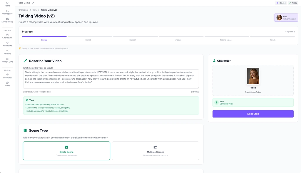 Generated script editor for an AI YouTube host video
