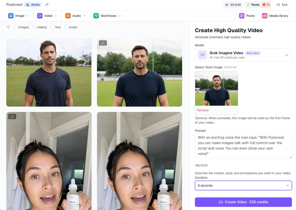 Add the script and choose the voice for your talking photo in Postcrest