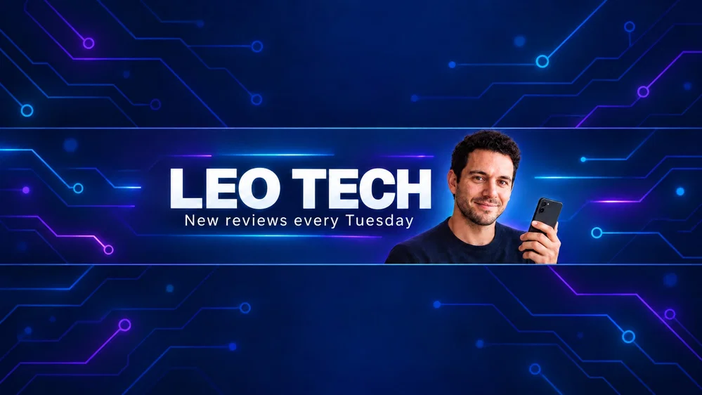 The same AI YouTube banner after an Edit Image prompt changed the tagline to New reviews every Tuesday