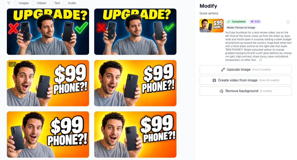 Thumbnail saved to the media library in Postcrest with Upscale image, Create video from image and Remove background actions