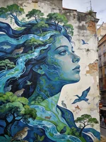 Nature-inspired street portrait mural