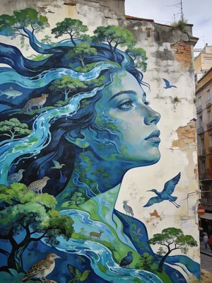 Nature-inspired street portrait mural