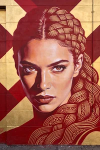 Close-up of a portrait street mural