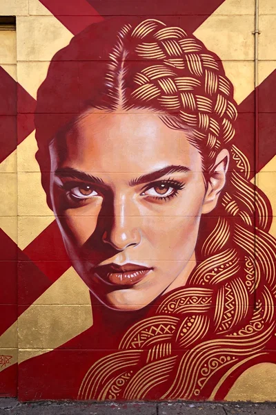 Close-up of a portrait street mural