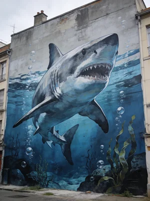 Shark street mural close-up