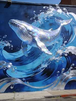 Whale street mural on a city wall